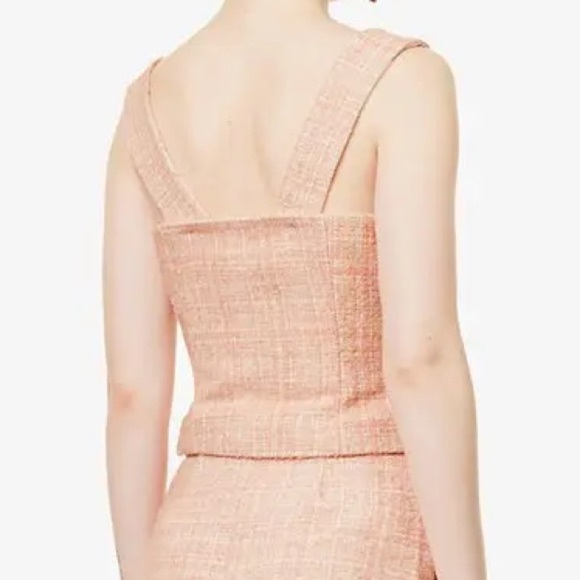 REFORMATION Amora Tweed-Textured Woven Top {$171} Pink Cream Pearl Buttons 10 - Picture 4 of 10